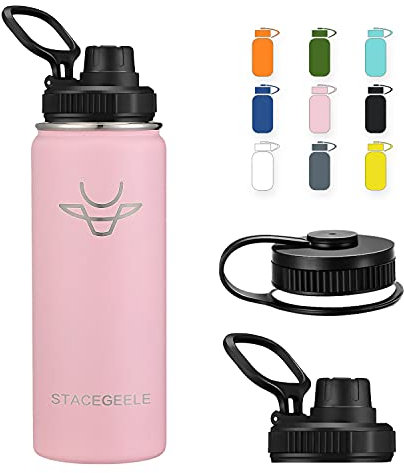 STACEGEELE Insulated Vacuum Water Bottle with Spout Lid & Screw on Top | Stainless Steel Flask for Kids Leak Proof Lightweight Eco Friendly 18oz / 24oz / 32 oz / 40oz(18oz Pink)