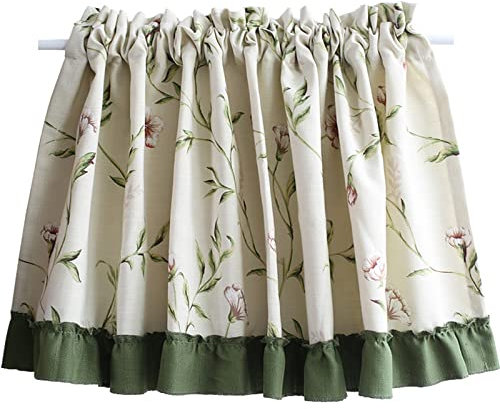 A.Monamour Tenda corta per piccole finestre, in cotone e lino, beige, floreale, opaca, mantovana, per cucina, bar, camera da letto, armadio, tenda per porta