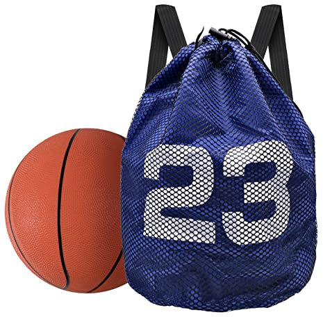 inheming Balltasche Basketball Tache,Drawstring Mesh Rucksack, Ball Tasche Rucksack für Basketball Fußball Volleyball - Blau