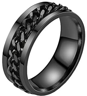 HIJONES Männer Frauen 8MM-Klasse Drehbarer Kettensorgenring aus Rostfreier Stahl Band Für Angstmenschen Alles Schwarz Größe 57 (18.1)