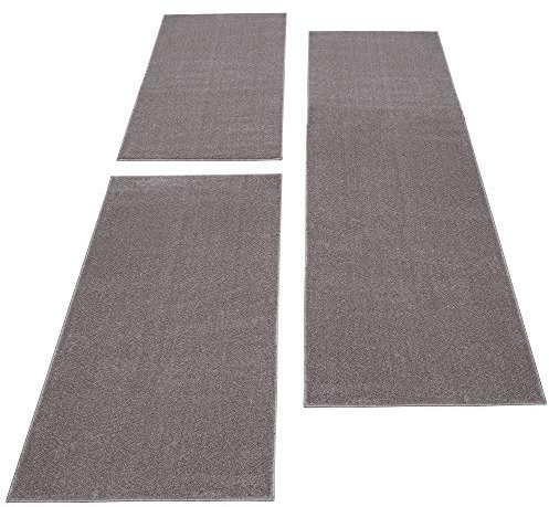 Carpettex Bettumrandung Schlafzimmer 3teilig Kurzflor Teppich Einfarbig Design Beige Bettset:2 mal 60x100 + 1 mal 80x150 - Bettvorleger Schlafzimmer Läufer Set Weicher Bettumrandung Teppich