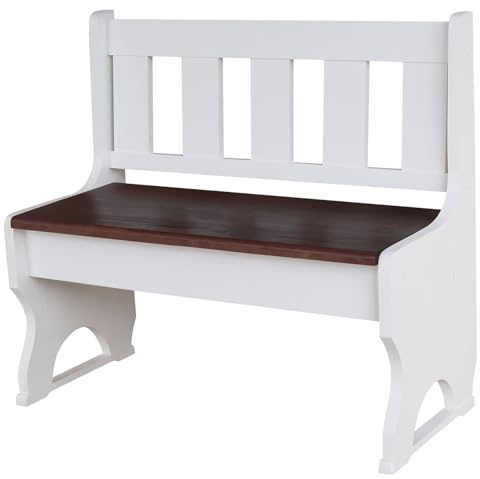 k koma Sitzbank Massivkiefer, 85 cm, Weiß/Nussfarben, 1 Stück, mit Ablage
