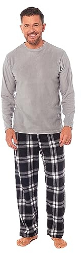 Toro Rocco Mens Fleece Pyjama Set Long-Sleeve Soft PJ Sleepwear Nightwear Top and With Check Pants Warm Winter Comfortable Men Pjs