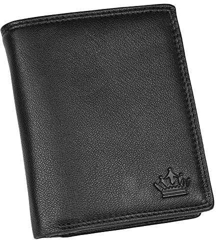 Manza Geldbeutel Herren Schwarz Geldbörse Rindleder Hochwertige Börse Hochformat Portemonnaie Echtes Leder RFID Schutz