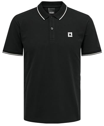 ONLY & SONS Onsfletcher Men's Polo Shirt Regular Fit XS S M L XL XXL, Black Bright White Contrast Stripe, XL