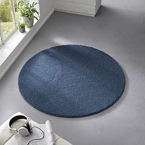 Taracarpet Teppich Kurzflor weicher Designer Uni Bodenbelag Madrid fürs Wohnzimmer, Kinderzimmer, Schlafzimmer und die Küche geeignet Dunkel-Blau 120 cm rund