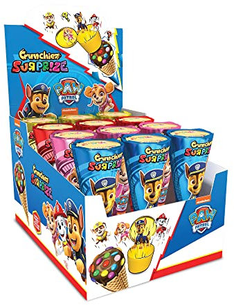 Crunchiez Surprise PAW PATROL, Eiswaffel mit HaselnussSchokoladenfüllung und einer hochwertigen Überraschung, Tray mit 12 x 25 g