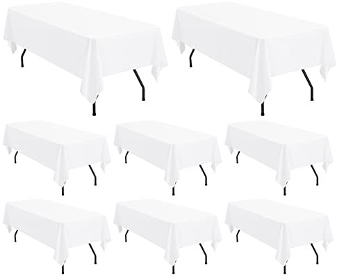 8 Packungen weiße Polyester-Tischdecken, 153 x 260cm für 6Fuß/1,8m große rechteckige Tische, waschbare rechteckige Polyester-Tischdecke weiße Tischdecke für Hochzeit, Bankett, Veranstaltung, Party