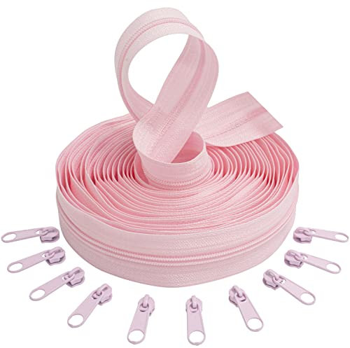 Aerzetix - C62505x5-C62582x10 - Kit di Cerniera Lampo Spirale 5m N°3 Colore: Rosa Bambino + 10 cursori N°3 Non bloccabile Colore: Rosa Bambino - in Metallo - merceria Cucito