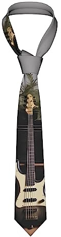 TOMPPY Herren-Krawatte mit Gitarre, Bass, Musik, bedruckt, klassisch, schmal, Seidenkrawatte, modisch, leger, für Hochzeit, Business, Schwarz, Einheitsgröße