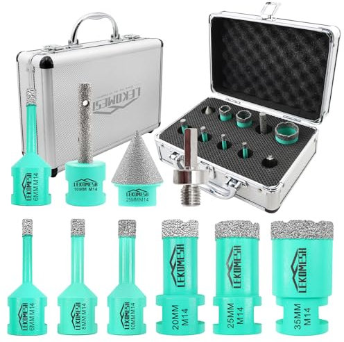 LEKOMESH Diamant Bohrkrone Kit - 10 Stück (6/6/8/10/20/25/35mm+10mm Diamant Fingerfräser+25mm Diamant Fasenfräser+Adapter) Diamant Lochsäge Für Porzellan Keramik Fliesen Marmor