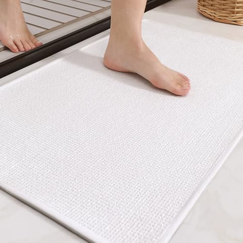 COLOR&GEOMETRY Badematte rutschfest 40 x 60 cm, Weich Badteppich rutschfest Waschbar, Imitierte Gewebte Badezimmerteppich, Saugfähige Badvorleger für Dusche, Badezimmer, Badewanne - Weiß