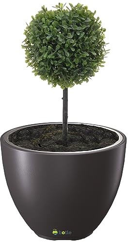Groß Blumentopf Blumenkübel Topf ⌀ 47cm H:36 cm Rund Anthrazit mit Einsatz Pflanztopf Pflanzkübel Terrasse Garten Balkon Stilvoll Modern Elegant Kapazität 31 L Kunststoff Outdoor UV-beständig Indoor