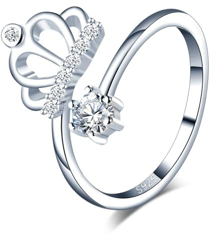 VIKILEE Damen Ringe Sterling Silber 925 Ringe mit Zirkonia Krone Verschönerung Einstellbare Größe für Freundin Verlobte VerlobungsRinge