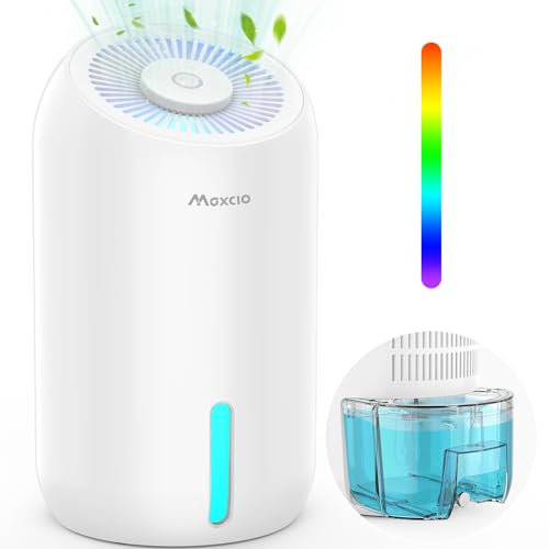 Luftentfeuchter Elektrisch klein 860ml, Luftentfeuchter für Schlafzimmer, Badezimmer, Keller, Leise Raumentfeuchter Energiesparend mit 7 Farben Abschaltbares LED-Licht, 22,5W (Aufgewertetes Weiß)