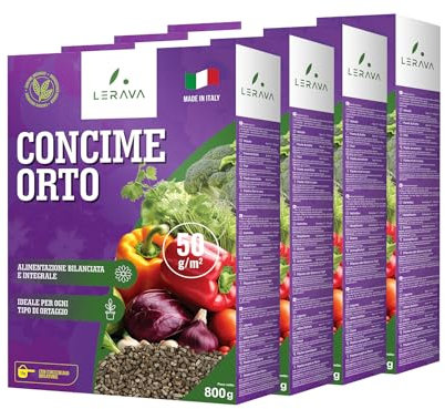 LERAVA® engrais potager - 4 x 800g - engrais pour potager & plantes fleuries - nutrition complète et équilibrée pour toutes vos plantes - fertiligene engrais - 100% Made in Italy
