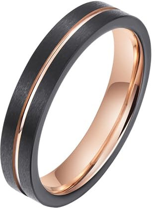Bishilin Partnerringe Wolfram, Damen Herren Ring Personalisiert 4MM Matt Bandring Ring Gr.57, Schwarz Rosegold Partnerringe für Sie und Ihn