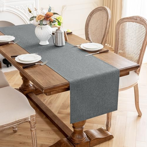 AooHome Tischläufer Grau 40X220cm, Tischdeko Leinen-Optik Abwaschbar Tischband aus Polyester Wasserabweisend mit Lotuseffekt, Dauerhaft Kratzfest für Esszimmer Hochzeiten Party Weihnachten
