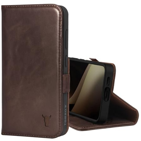 TORRO Hülle kompatibel mit Samsung Galaxy S24 5G – Premium Leder Hülle mit Standfunktion und Kartenfächern (Dunkelbraun)