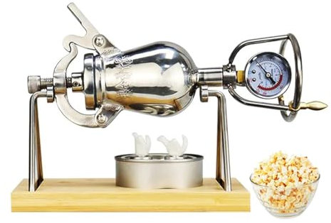 AMERIL Máquina de Palomitas de maíz Tradicional China, máquina de Palomitas de maíz Manual, Amplificador de Grano de Acero Inoxidable 304, Mini Palomitas de maíz Vintage nostálgicas con asa