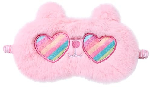 Niedliche Augenmaske für Kinder, rosa Augenmaske, Plüsch-Schlafmaske, weiche, lustige Augenbinde, flauschiger Tier-Schlaf, atmungsaktiv, leicht, Augenmaske für Schlaf/Reisen/Nickerchen/Pyjama-Party