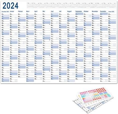 Kalender 2024, Volljahreskalender eine Seite, Jahreskalender auf einen Blick, Wandkalender 2024, Volljahreskalender, 365 Tagekalender, großer Posterkalender für akademische Arbeit, Heimschule