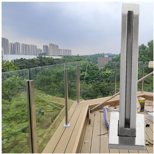 Glas Geländerpfosten Glashalter Edelstahl Quadratisch Glasgeländer Paneele Post Treppe Geländersäulen, Rostfreier Stahl Glas-Poolzaun-Halterungen, Silber Hochbelastbar Deck Baluster Säule, Bodenmontag