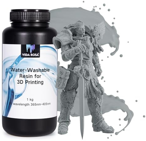 VIDAROSA Wasserwaschbares 3D-Drucker-Schnellharz 1KG, LCD-Photopolymerharz für LCD/DLP-3D-Druck, Standard-UV-405-nm-Aushärteharz, Schnellhärtend, Hohe Präzision, Grau