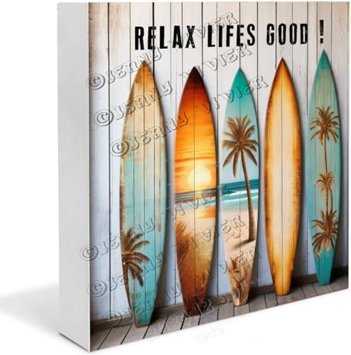 NANVIER Surfbrett-Holz-Schild, Surf-Geschenke für Männer, lustige Tischdekoration, Tischdekoration für Party, Schreibtisch, Tafelaufsatz, Holzblockschilder für Regal, Schreibtischdekoration, 12,7 x