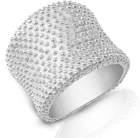 Cassini Damen Ring 925 Sterling Silber Breiter massiver gebürsteter Statement-Ring mit Pünktchen-Struktur innen poliert Nickelfrei antiallergisch handgefertigt elegant Geschenk Frauen 3RAA64