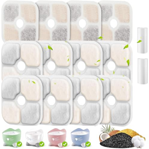 12 Filtre Fontaine Eau Chat Compatible avec Pixi Fontaine à Eau pour Chat 2,5 L, Filtre de Remplacement Compatible avec 43722 43721 Pixi Distributeur d'eau pour Animaux, avec 2 Tuyaux
