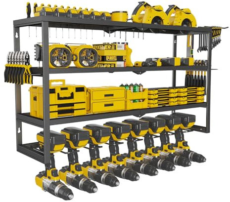 JOIRACK Power Tool Organizer Wall Mount,8 Drill Holders Wall Mount,4 Layers Tool Organizers Power Tool Storage Rack,Cordless Tool Organizer Heavy Duty Garage Drill Shelf for Husband Men's Gift