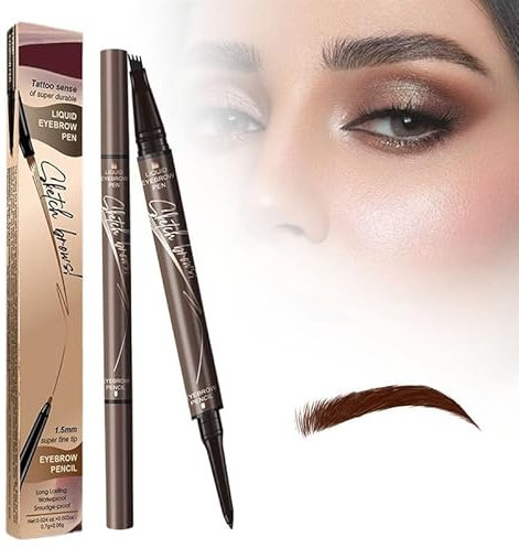 2 in 1 Magic 4 Spitzen Augenbrauenstift - 2024 Neuer Wasserdichter 3D Microblading Konturstift, Natürlicher, Langlebiger (Dunkelbraun)