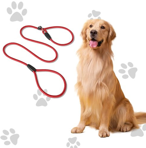 Strong Slip Lead Dog Leash, Heavy Duty Nylon Rope Dog Training Leash, Durable Slip Lead with Rubber Stopper & Padded Handle for Small Medium Large Dogs, No Pull Pet Lead Leash (1.5m Red)