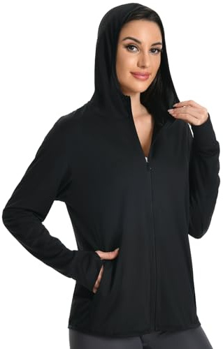 QXURkut Veste Anti UV Femme, Légère Sun Hoodie, Protection Solaire UPF50+ | Vetement été à Capuche et 4 Poches, Respirant Séchage Rapide