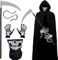 STFYUG Sensenmann Kostüm Herren, Grim Reaper Kostüm Erwachsene, Halloween Sensenmann Kostüm Set, Halloween Sense und Handschuhe Schädelmaske, für Halloween, Halloween Kostüm Unisex für Cosplay.