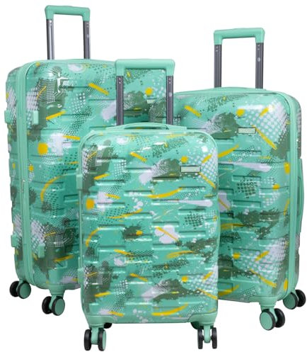 Trendyshop365 Hartschale Kofferset 3-teilig Pescara mit Motiv 4 Rollen Grün