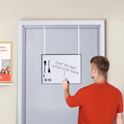 Over The Door Whiteboard - Dry Erase Board for Door with Adjustable 4 Heights - Horizontal & Vertical Installation White Board - Office Door White Board with, Eraser, Magnet, 2 Markers & 2 Hooks