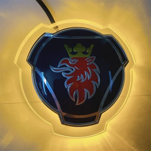 1 Set blau-rotes Griffin-Emblem für Scania Auto LKW Frontgrill Motorhaube Abzeichen Emblem mit 24 V LED-Beleuchtung beleuchtetes Zubehör Lichtleiste (gelbe Beleuchtung)