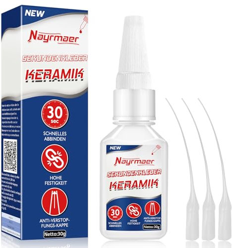 Nayrmaer Ceramic Adhesive, 30 g Waterproof Porcelain Glue, High Strength Super Glue for Ceramic, Porcelain & Clay, with Anti-Clogging Cap