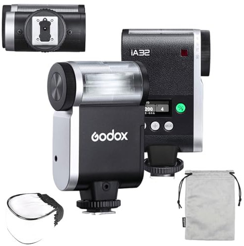 Flash Godox iA32 GN15 Speedlite Auto/Manuale con S1/S2, 8 Livelli di Potenza, 490 Flash a Piena Potenza, Compatibile con Fotocamere Ricoh Canon Sony Nikon Pentax Olympus e Leica