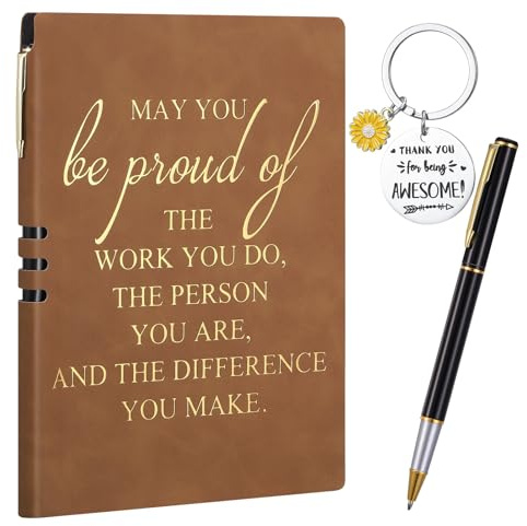 Thank You Gifts Leaving Gifts for Colleagues, A5 Notebook Journal Inspirational Notebook A5 and Pen and Keyring, Employee Appreciation Gift, Thank You Gifts for Women Men Employee Teacher Coworker