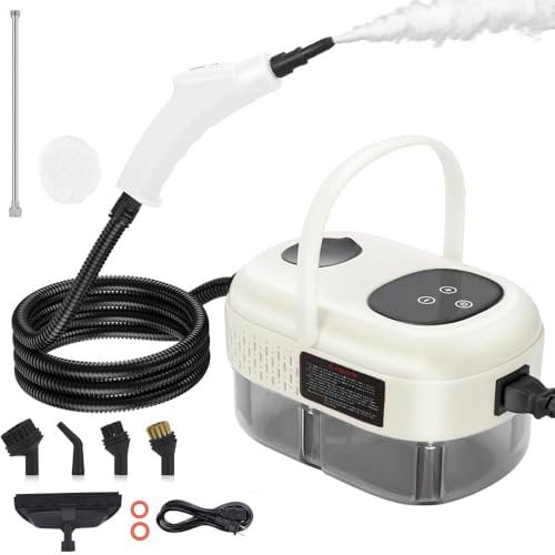 2500W Dampfreiniger Handgerät, Hochtemperatur-Druck Handdampfreiniger, 1100ML Wasserdampf Reiniger mit 6 Geschwindigkeiten Einstellbar, Dampfreiniger Auto, Badezimmer, Boden, Küchenmöbel (Weiß)