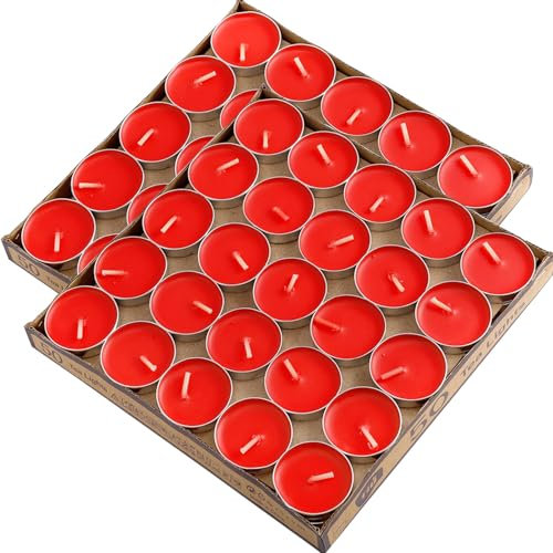 Kinmsito 100 Stück Teelichter, Rot Teelicht Kerzen Brenndauer 2 Stunden, Runden Kerzen Teelichter, Romantische Teelichters für Geburtstag, Haus,Party, Hochzeitzu, Valentinstag(Rot)