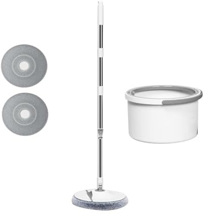 Gralara MOP y Cubo, Auto -retorciendo 360 ° girando el Cabezal de trapeador Redondo con 2 Almohadillas de trapeables reemplazables para Laminado, baldosas,