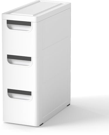 Slim Bathroom Floor Cabinet On Wheels,Narrow Bathroom Storage Unit with 3/4/5 Drawers, Mobile Drawer Cabinet Freestanding Compact Cupboard Organiser for Living Room Bedroom Entryway (3 drawers)