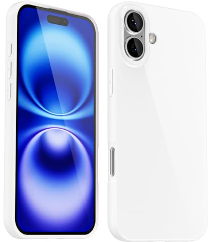 Svanove for iPhone 16 Case Silicone, Glossy Soft Rubber Gel Jelly Cute Protective Plastic Simple Plain Phone Case Cover for Women Girl, Slim Thin Flexible Shockproof TPU, White