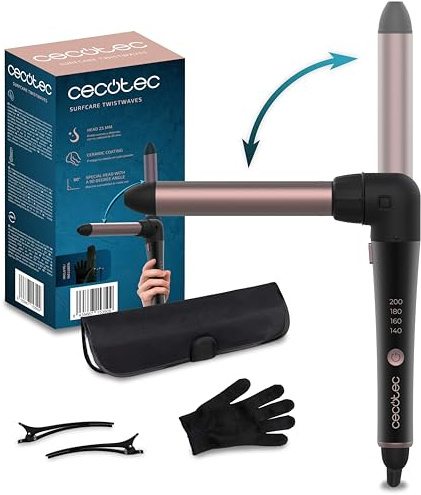 Cecotec Lockenstab SurfCare 3200 TwistWaves, 60 W | 32-mm-Lockenstab, Temperaturbereich 140–200 °C, 90°-Winkel, 360°-Drehkabel und Etui