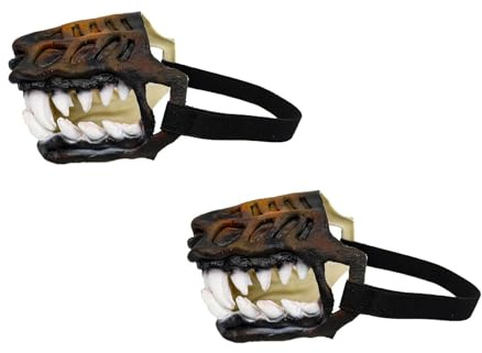Scary Dog Muzzle for Halloween,Gruseliger Werwolf-Hundemaulkorb mit großen Zähnen – Bunte Zombie-Maske, lustiges Kostüm für Halloween (2 Stück, 32cm)