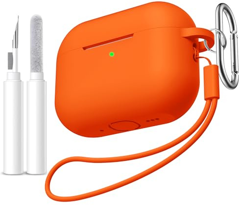 Ouwegaga Case for AirPods Pro 3 Case 2025 - Shockproof Silicone Cover Compatible with Apple AirPods Pro 3rd Generation with Cleaner Kit, Carabiner & Lanyard, Durable Cover for Women Men - Orange